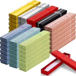 Tondiamo 64 Pcs Necklace Gift Box Bulk with Bow Cotton Filled Cardboard Jewelry Boxes for Watch Bracelet Box Gift Cases for Christmas Anniversary Birthday Jewelry Display, 1.6 x 7.9 x 0.9 in