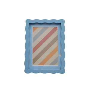 4x6 Inches Haze Blue Flower Wavy Picture Frame Cute Wavy Edge Wooden Real Glass Photo Frame for Desktop Display Home Decor Family Friends Wedding Graduation Gifts