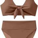 ANRABESS Bikini Sets for Women Summer High Waisted 2 Piece Bathing Suit Ribbed Tie Knot Swimsuit 2026 Beach Vacation Swimwear, L
