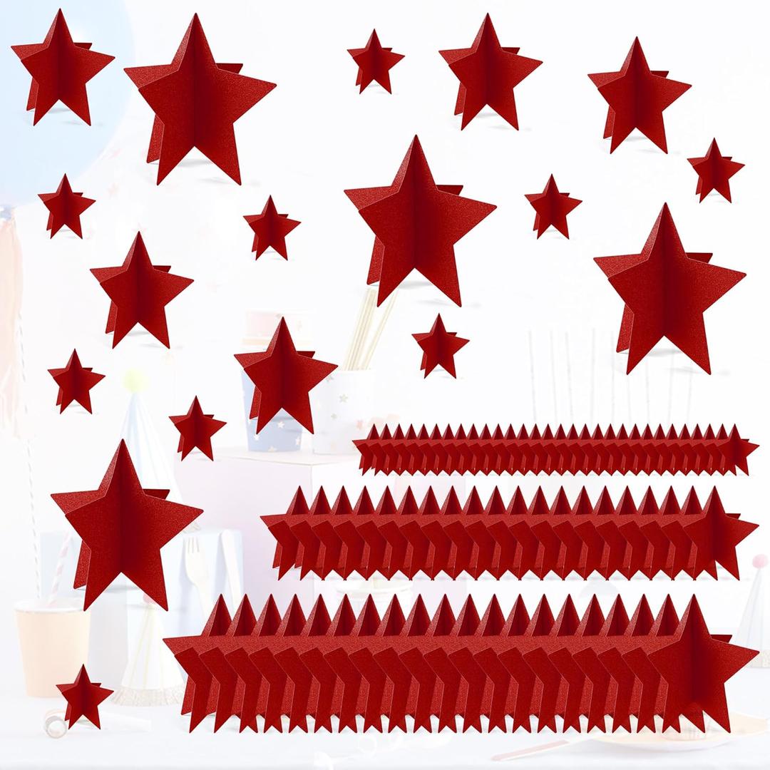 70 Pcs Red Star Centerpieces for Movie Night Party Decorations 3D 2025 Graduation Table Decor 3 Sizes 8" 5" 3" Red Carpet Film Show Theme Birthday Party Back to School Table Decor