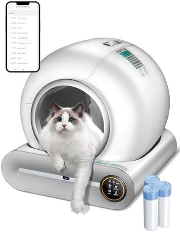 (2025) Self Cleaning Litter Box, Upgraded Robot Automatic Litter Box for Multiple Cats, 65L+9L Extra Large, Features Negative ion Sterilization and Deodorization, APP Control, 3 Rolls Litter Liners