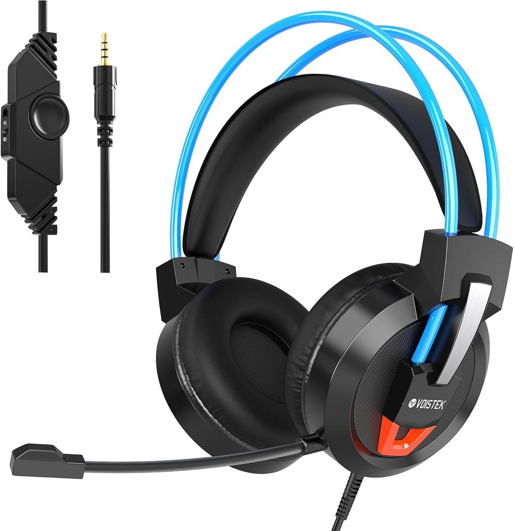 Voistek Over Ear Headphones Wired, Computer Headphones with Microphone, Volume Control, 50mm Drivers, Wired Game Headset for PC, Chromebooks, Laptop, Computer (Blue)