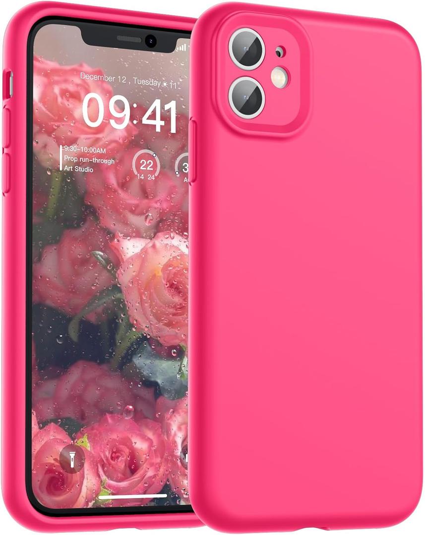 2 x SUPFINE Designed for iPhone 11 Case,Premium Liquid Silicone with [Soft Anti-Scratch Microfiber Lining][Upgraded Camera Protection] Slim Shockproof Protective Phone Case for Men Women Girls,Hot Pink