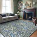 GENIMO 8x10 Washable Area Rug, Non-Slip Vintage Boho Floral Carpet, Soft Low-Pile Thin Living Room Rug for Bedroom, Dining Room, Nursery, Dark Blue