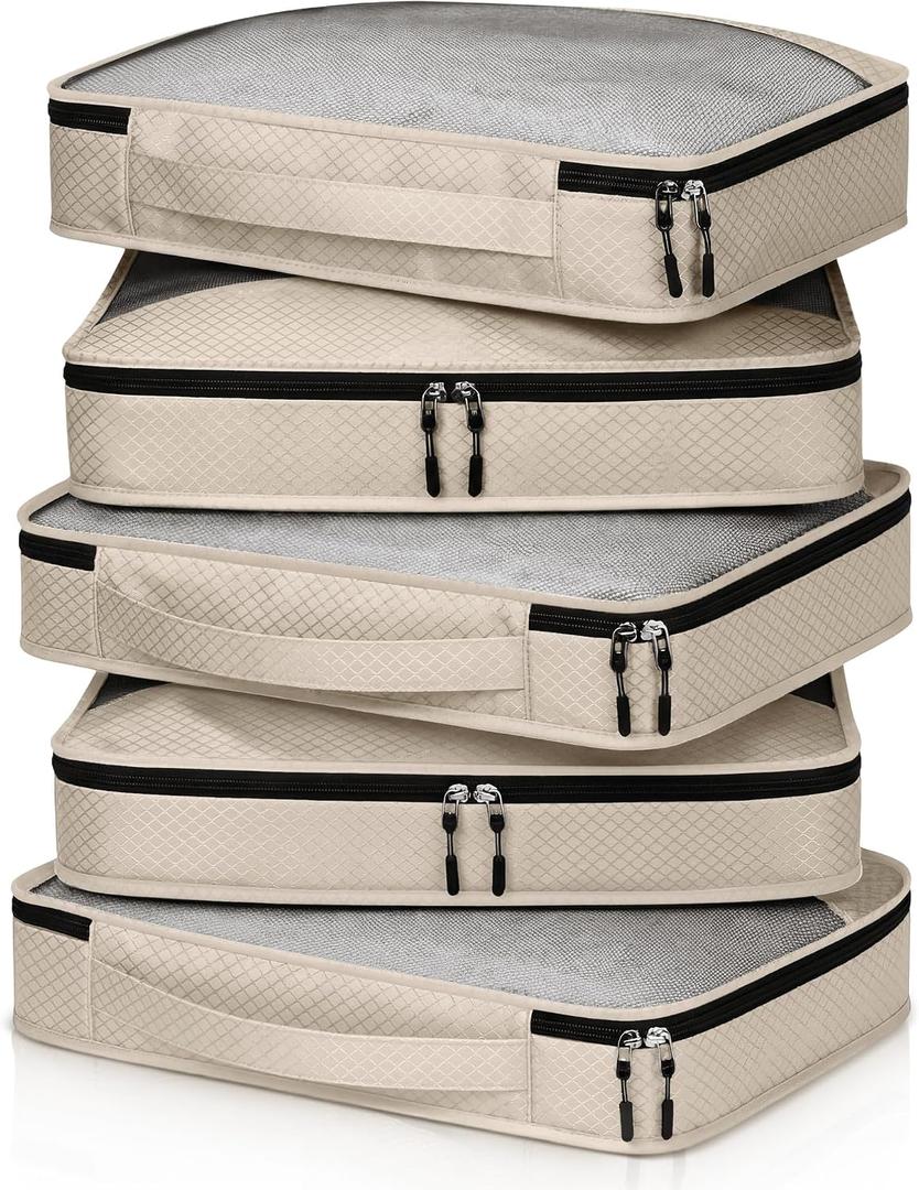 5 Pcs Packing Cubes for Suitcase Large Travel Cubes Carry on Luggage Organizer Bags for Clothes Accessories(L,Khaki)