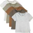 HonestBaby Unisex-Baby 5-Pack Short Sleeve T-Shirts 100% Organic Cotton Baby, Toddler, Little Kid, Boy, Girl, Unisex 5T