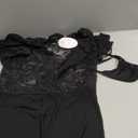 RSLOVE Sexy Lingerie Babydoll Outfits - Women V Neck Corset 2 Piece Nightwear Lace Sheer Mesh Chemise with Thong (Medium, Black)