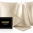 INFIIXSO Mulberry Silk Pillowcase for Hair and Skin, Silk Pillow Cases Queen Size Set of 2 with Hidden Zipper 20x30 Inches, Ultra Smooth and Soft Cooling Pillow Cases for Hot Sleepers(Beige, 2 Pack)