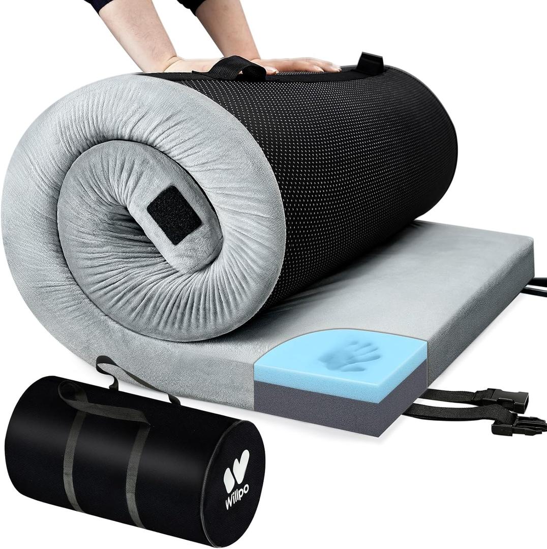 Willpo CertiPUR-US Memory Foam Camping Mattress with Travel Bag and 2 Interchangeable Covers, Lightweight Portable Sleeping Pad for Tents, Guest Beds, Home (Single/75.2"*30"*3", Gray)