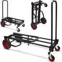Pyle Compact Folding Adjustable Equipment Dolly - Heavy Duty 8-in-1 Convertible Cart Hand Truck/Dolly/Platform Cart with R-Trac Wheels - Expandable Up to 27.52'' to 44.25'' - 300 LBS MAX LOAD CAPACITY