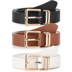 UnFader Pack 3 Women Belts for Jeans Pants, Fashion Gold Buckle Leather Belts (XL for waist size 40"-45", 1-black+brown+white)