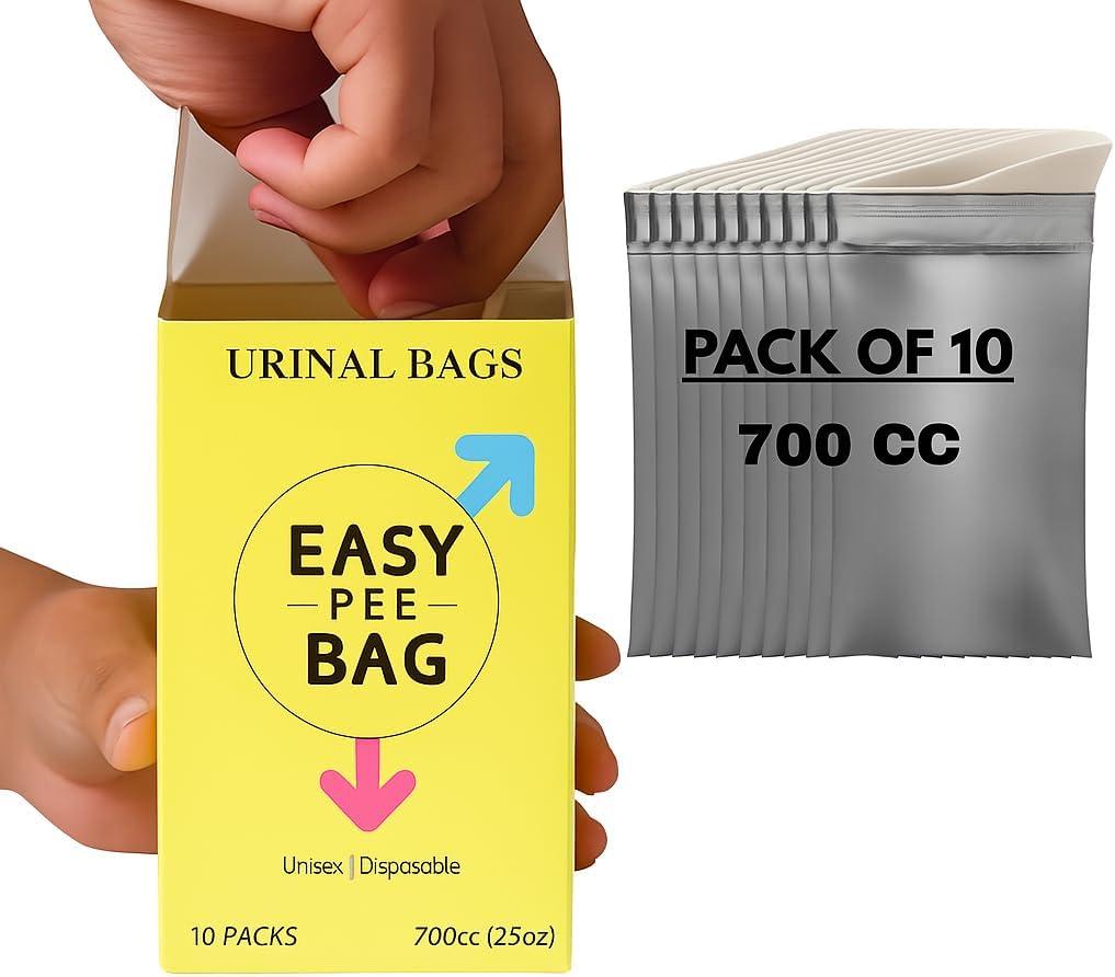 Unisex Disposable Pee Bags for Travel, Camping & Emergencies – Portable Urine Bags for Men, Women & Kids | Leak-Proof, Odor-Free, Gel Solidification Urinal Bag – (25oz) (700cc) Capacity (10 Pack)