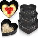 Glenmal 3 Pcs Father's Day Heart Shaped Gift Boxes with Lids 100g Shredded Paper Fill Nesting Heart Flower Boxes for Wedding Birthday Baby Showers Present Packaging(Black Marble)