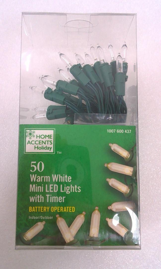 NEW HOME ACCENTS 50 WARM WHITE MINI LED LIGHTS BATTERY OPERATED W/ TIMER 16FT
