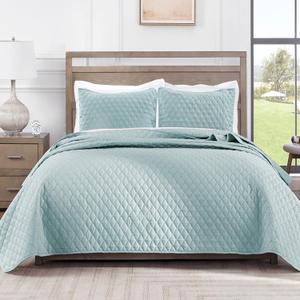 Exclusivo Mezcla Reversible California King Size Quilt Bedding Set with Pillow Shams, Lightweight Quilts Cal King Size, Soft Bedspreads Bed Coverlets for All Seasons - (Light Blue, 112"x104")