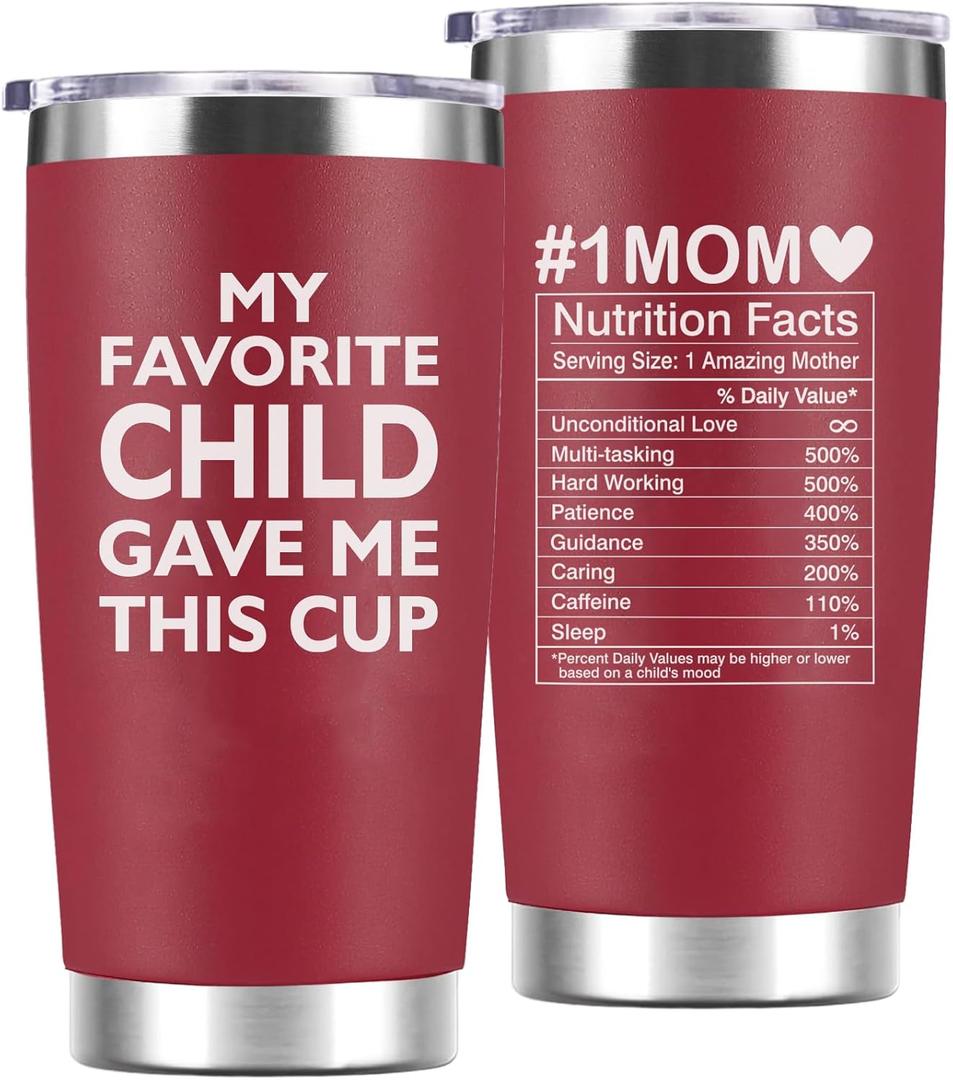 RAYSTAR Christmas Gifts for Mom from Daughter Son - My Favorite Child Gave Me This Cup - Mom Birthday Gifts, Mother Birthday for Wife Grandma - 20 Oz Tumbler