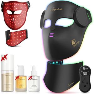 Red Light for Face and Neck, 7 Colors Facial Skin Care Tool for Home Use (Black)