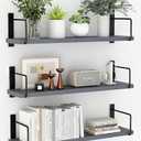 EALLRINEC Floating Shelves, 24 Inches Easy to Install Wall Mounted Shelves, Wall Shelves Set of 3, Rustic Wood Shelves for Wall Décor, Storage Shelves for Living Room (Grey)