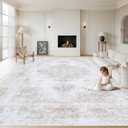 XLUEZ Area Rug 9x12 Living Room Rug, Machine Washable Vintage Distressed Medallion Rug Non-Slip Soft Low Pile Large Indoor Rugs for Bedroom Kitchen Dining Room Office(Beige,9'x12')