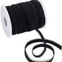 AHANDMAKER 20 Yards Picot Loop Elastic Band, 3/8"(10mm) Spandex Lace Ribbon, Decorative Frilly Lace Stretchy Ribbon, Elastic Ribbon for Lingerie Underwear Dress Headbands DIY Sewing Crafts, Black