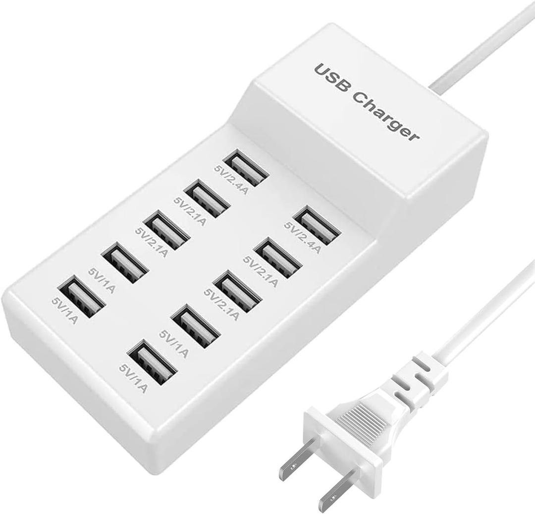 sccvee USB Charger Station 10 Port, 50W Desktop Multi Port Charging Hub,10 Port USB Charger for Multi Devices Compatible with iPhone/Huawei/LG/Google Pixel/Tablet/Other Devices.