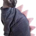 Dinosaur Sphynx Cat Clothes, Soft Polar Fleece Sweater for Cat, Elastic Pet Clothes Thick Winter Warm Outfit for Hairless Cat, Devon, Cornish, Small Dogs Apparel with Sleeves (Grey, Large)