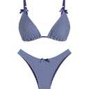 seamoly Womens String Bikini Sets Bowknot Triangle High Cut Thong Open Back Bathing Suit 2 Piece Swimsuits Blue Gingham S