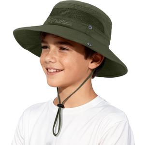 Komorebi UPF 50+ Kids Sun Hat，Wide Brim Bucket Hats for Kids Beach Outdoor (Brown)