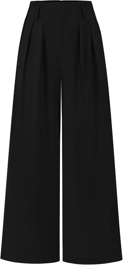 BTFBM Women's Elegant Flowy Dress Pants Front Pleated High Waisted Casual Wide Leg Loose Palazzo Trousers with Pockets (14, Black)
