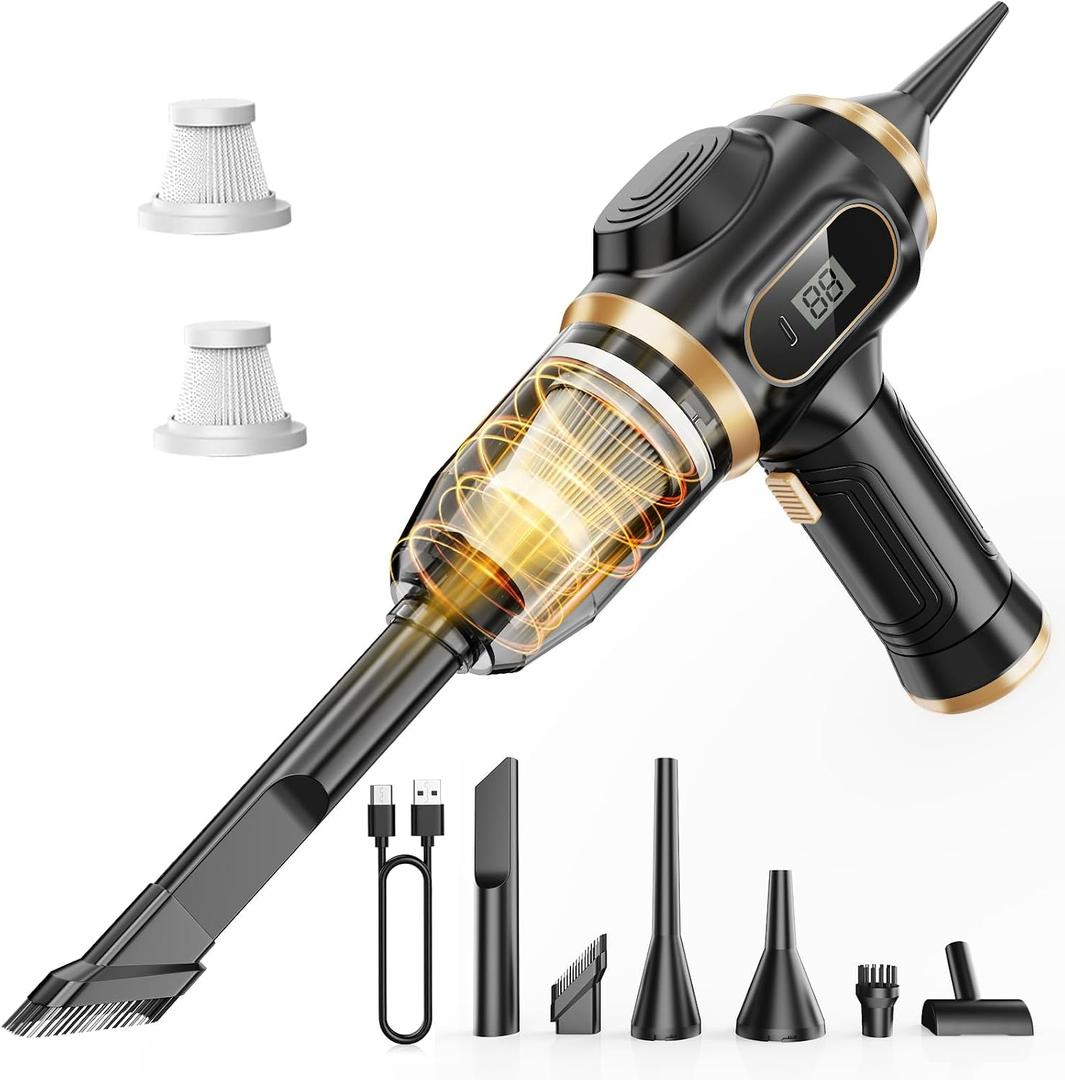 Portable Car Vacuum Cordless Mini Handheld Vacuums Cleaner Rechargeable with LCD Display and Multi-Nozzles, High Power Hand held Cleaners for Car, Home, Office, Sofa, Pet Hair, Keyboard