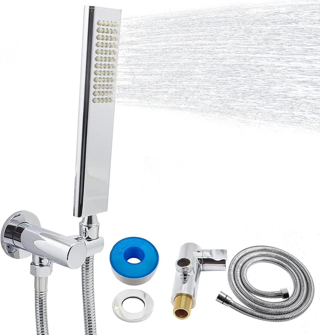 Solid Brass Handheld Shower Head Arc Design High Pressure Polished Chrome Hand Shower Wand with Adjustable Supply Elbow Wall Connector Shower Holder and 59 Stainless Steel Hose Set