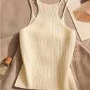 MakeMeChic Women's 2 Pack Crochet Cami Tops 3D Floral Rib Knitted Y2K Camisoles (M)