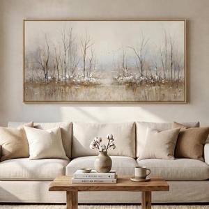 Large Framed Neutral Abstract Landscape Wall Art for Living Room, 60x30 In, 28.5"L x 57"W