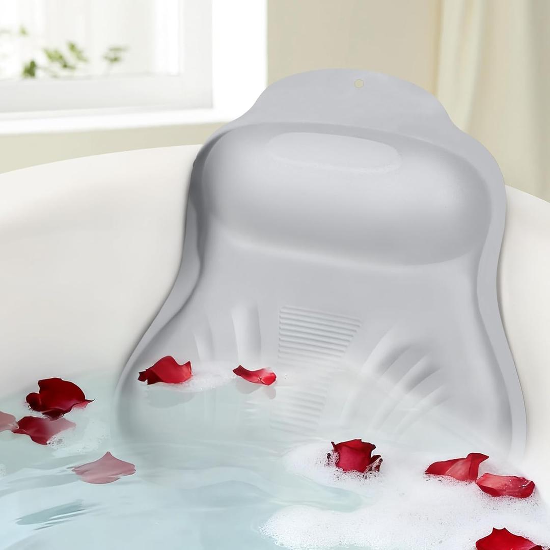 Inflatable Bath Pillows for Tub - Adjustable Firmness Silicone Bathtub Pillow for Neck-Relaxing & Epsom Salt Soaking, Bath Pillow for Head & Back Support Cushion, Spa Gifts for Women, Parent (Gray)