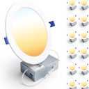 Ensenior 12 Pack 7 Inch LED Recessed Ceiling Light, Dimmable, 2700K-5000K 5CCT, 1600LM 15W 120V, High Brightness Canless Wafer Downlight - ETL&FCC&IC