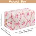 Travel Makeup Bag, Cosmetic Bag for Women Girls, Floral Flowers Toiletry Organizer, Portable Storage Bag, Pink Bowknot/Gold Zipper