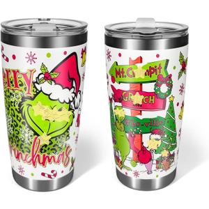 20 oz Christmas Tumbler with Straw, Stainless Steel Tumbler for Christmas Gift Coffee Cup Travel Cup