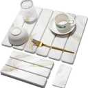 Small Stone Dish Drying Mat for Kitchen Counter, 15.7"12" & 8"x4" Quick Dry Stone Mats, Foldable Water Absorbing Diatomaceous Earth Drying Dish Pad for Countertop Bottles Utensils Cup (Gold White)