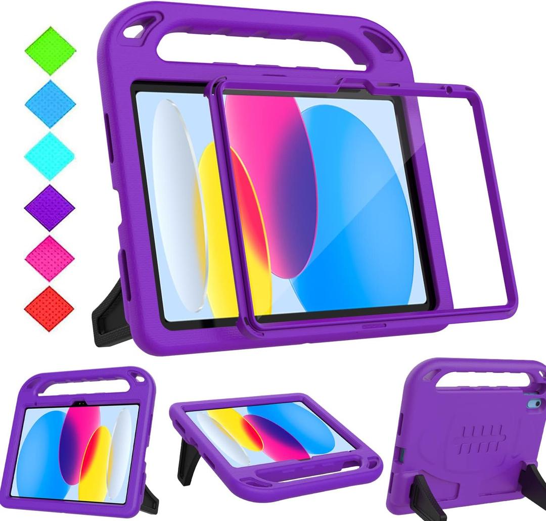BMOUO Kids Case for iPad 11th Generation (A16) 11 Inch 2025/iPad 10th Generation 10.9" 2022 - with Built-in Screen Protector, Shockproof Handle Stand iPad 11th/10th Generation Case for Kids, Purple