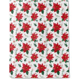 Christmas Decorative Blanket, Watercolor Poinsettia Leaf and Berry Print Throw Decoration, Soft Flannel Winter Blankets for Couch Bed Sofa, Holiday Home Decor, Xmas Festival Gifts 50x60 Inch