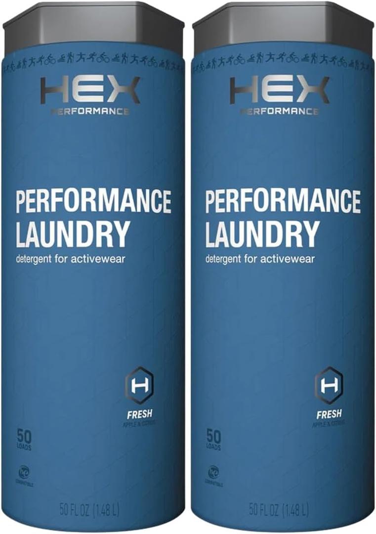 HEX Performance Laundry Detergent, Fresh Scent, 100 Loads (50ld Pack of 2)  Concentrated Activewear Detergent for Odor Removal, Sweat & Residue  Safe for All Fabrics, HE Compatible, Eco-Friendly
