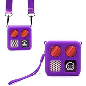 Protective Jacket for Yoto Mini with Shoulder Strap, Kid-Friendly Silicone Cover Case Compatible with Yoto Mini Audio Player Accessories with Wrist Lanyard, Grape Purple