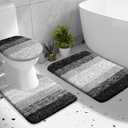 OLANLY Bathroom Rugs Sets 3 piece, Soft Microfiber Absorbent Bath Mat, U-Shaped Contour Toilet Mat and Toilet Lid Cover, Quick Dry, Machine Washable, Toilet Cover and Rug Set for Bathroom, Black (30" x 20" + U24" x 20" + 17.5" x 15")