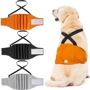 3 Pack Avont Male Dog Belly Band with Suspenders, Reusable Boy Doggie Diaper with Harness, Escape Proof, Non-Slip, Washable Doggy Pee Wraps for Large Dogs (Black/Grey/Brown)