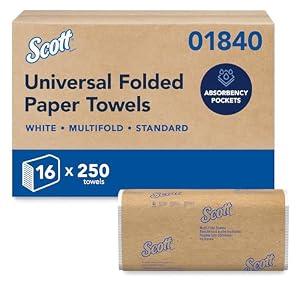 Scott Professional Universal Multifold Paper Towels, Bulk (01840), Absorbency Pockets, 9.2" x 9.4" sheets, Standard Tier, Compressed, White (250 Sheets/ Pack, 16 Packs/ Case, 4, 000 Sheets/ Case)