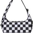 FODOKO Crescent Shoulder Bag for Women Checkered Purse Small Cute Clutch Hobo Handbags Nylon Quilted (Black)