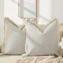 ZWJD Throw Pillow Covers 26x26 Set of 2 Striped Pillow Covers with Fringe Chic Cotton Decorative Pillows Square Cushion Covers for Sofa Couch Bed Living Room Farmhouse Decor (Black)