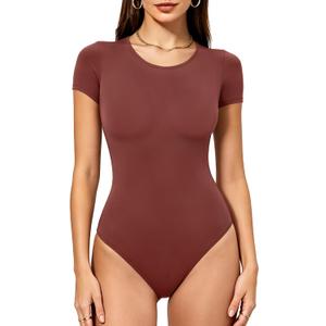 Women's Double-Lined Round Neck Short Sleeve Bodysuit Stretchy T-Shirt Body Suits Basic Tops for 2026 Summer Wear