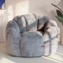 MAXYOYO Bean Bag Chair for Adults, Floral Shaped Bean Bag Sofa, Ultra Soft Faux Fur Floor Sofa, Large Reading Chair for Living Room Bedroom, Beige, Single