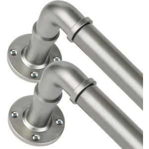 Curtain Rod 2 Pack, HOTOZON 1 Inch Heavy Duty Industrial Curtain Rods for Windows 32" to 58", Blackout Wrap Around Splicing Curtain Rods for Windows, Antique Silver (32-58"(2 Pack), Antique Silver)
